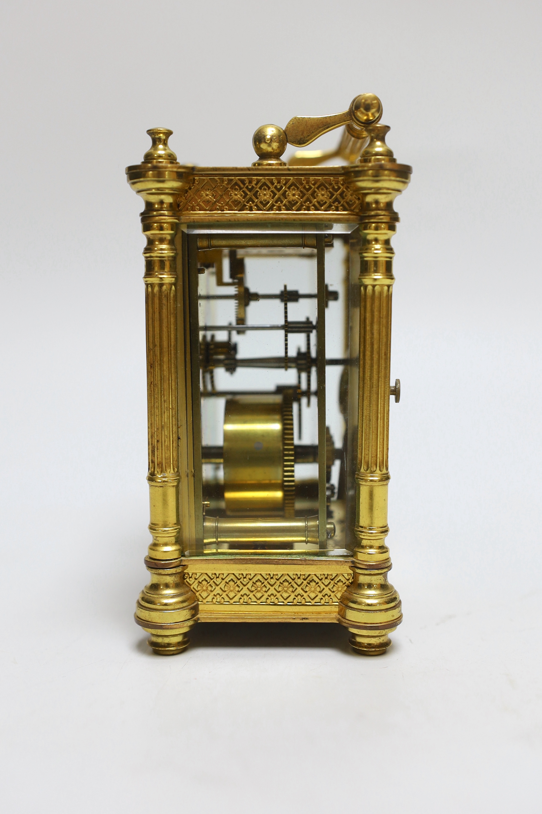 An early 20th century brass carriage timepiece, 13.5cm